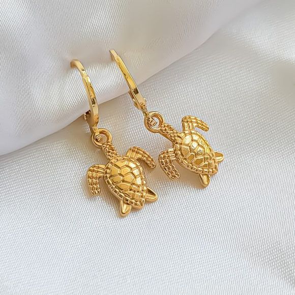5/$25 Gold Color Turtle Earrings. Huggie Hoop Earrings - Picture 3 of 5